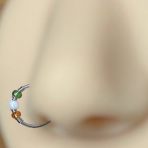 2/$18 Green white orange beaded hoop nose ring 20G